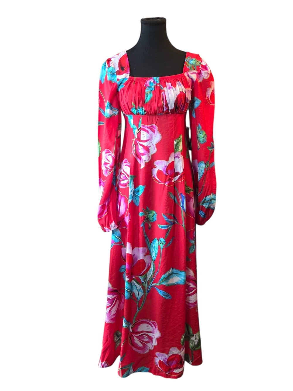 Icone Floral Red Maxi Dress with Long Sleeves Size Small - Picture 2 of 7